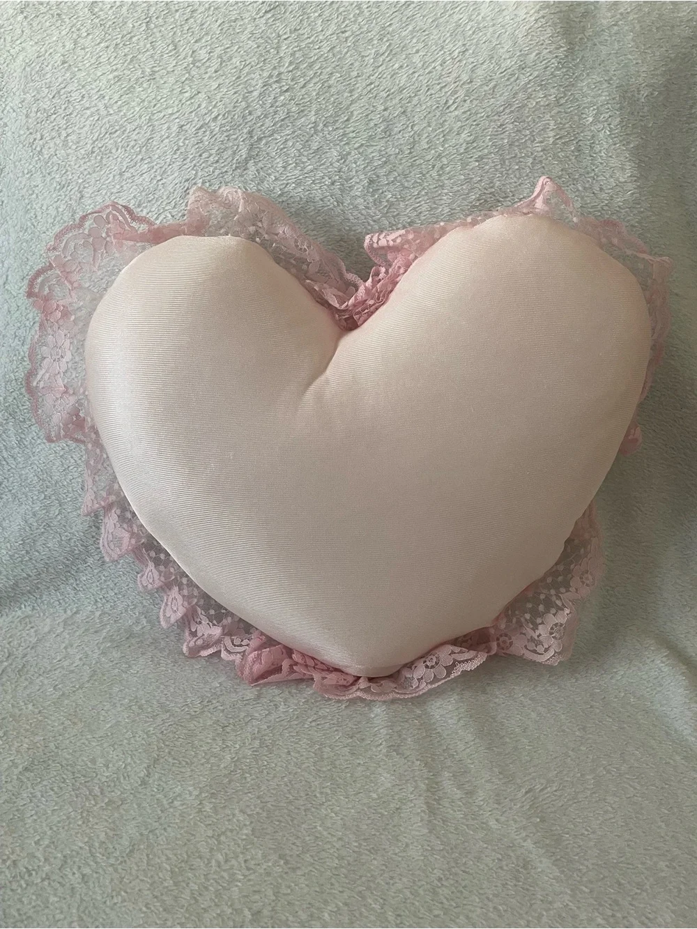 Set of 2 Pink Satin Heart Shaped Lace Accent Pillow